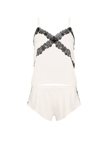 Satin Rose Lace-Trim Cami & Flutter Short Set